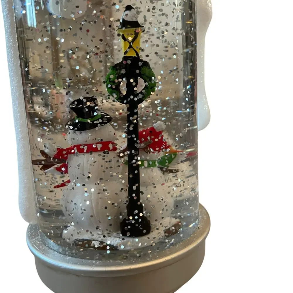 Illuminated Silver Glitter Pedestal Candle 13in Christmas Holiday Snowman New